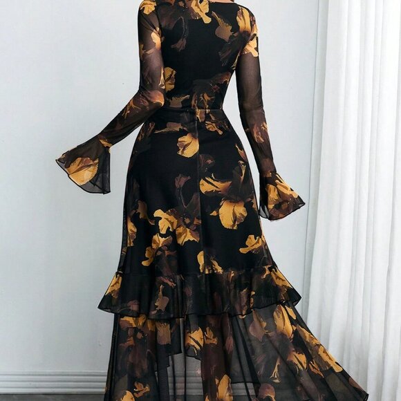 Multicolor Elegant Women's Sexy Romantic Ruffled Long Sleeve Dress - Picture 2 of 6